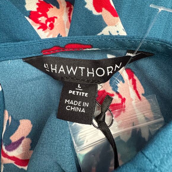41 Hawthorn Teal Floral Pleated Short Sleeve Blouse Women’s Large Petite NWT - Picture 7 of 7